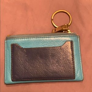 Blue and teal J crew card holder with key ring